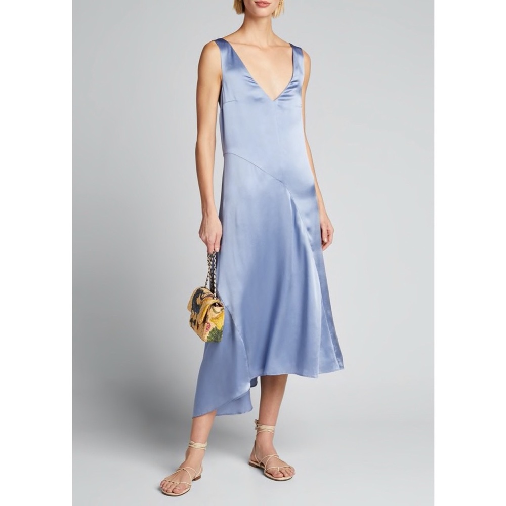 Vince Double V-Neck Asymmetric Seamed Slip Dress